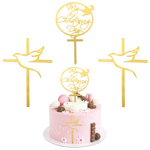 Taufe Kuchen Topper & Kreuz Kuchen Topper Taufe Kuchen Dekorationen für Mädchen Jungen Acryl Taufe Kuchen Topper für Taufe Kuchen Dekorationen von Qaziuy