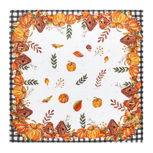 Tischdecke 85x85 Herbst, Erntedankfest Herbst Tischdecke Schwarze Karierte Kürbisse Pilze Vogelhaus Herbst Tischdecke Küche Tisch Deko Tischwäsche für Urlaub Party Deko von Qaziuy