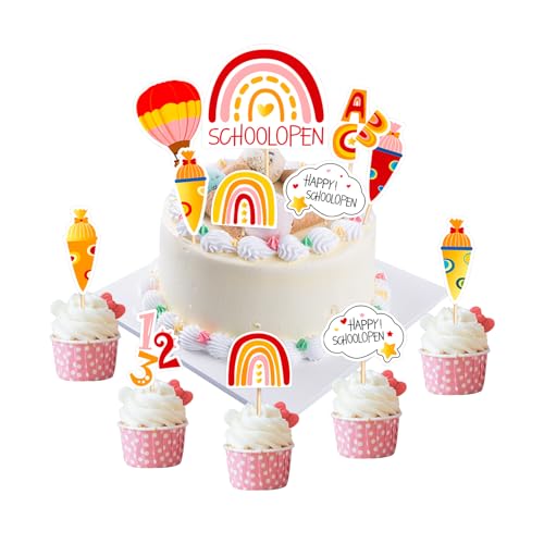 Tortendeko Einschulung Mädchen, 12 Stück Blau Schulkind Kuchendeko Schulanfang Zuckertüte ABC 123 Kuchen Cupcake Muffin Tortendeko Mädchen für Schulanfang Party von Qaziuy