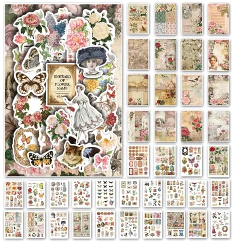 Qbkohphifm Ästhetisches Washi-Aufkleberpapier im Vintage-Stil für Scrapbooking, 40 Blatt Ephemera-Buch für Art Journaling, D von Qbkohphifm