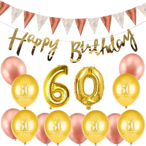 Qcdou Deko 60 Geburtstag Frauen Männer Set, Happy Birthday Luftballons Decorations, Geburtstag Deko Banner Girlande Wimpel, Geburtstag Party Deko Supplies, Geschenke Für Frau Mann Zum Geburtstag von Qcdou