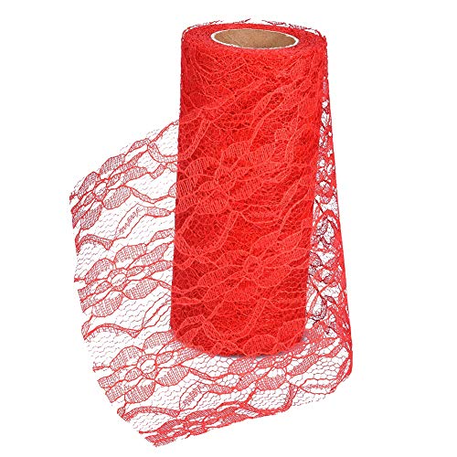 10 Yard Blumen-Spitzenband, Breites Spitzenband, Besticktes Tüll-Stoffband, Hohles Tüllnetz-Stoffband, Spitzenmuster, Rollenbänder für Party-Dekoration (Rot) von Qcwwy