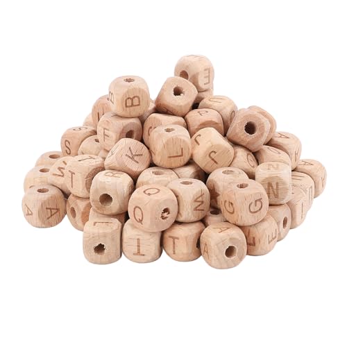 100pcs Alphabet Holzperlen, 12 Mm Seitenlänge 4,5 Mm Lochdurchmesser Würfel Holzbuchstaben Perlen für Handwerk Schmuck Herstellung Wohnkultur von Qcwwy