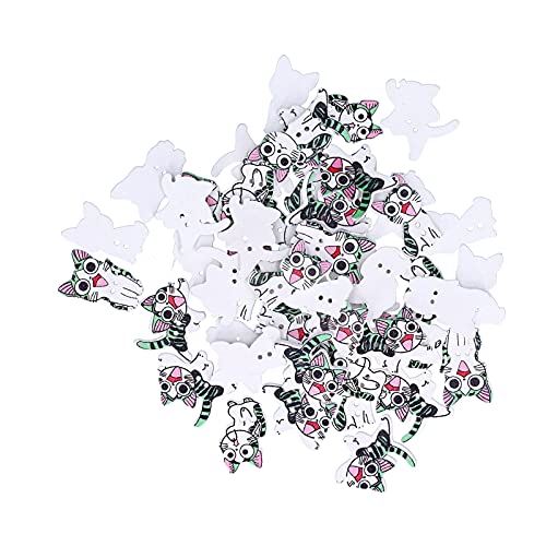 200 Stück Holzknöpfe mit Katzenmotiv, Verschiedene Verschiedene Farben, Zum Nähen, Holzknöpfe, Einfach zu Klebende DIY-Kunsthandwerksknöpfe für Handgefertigte von Qcwwy