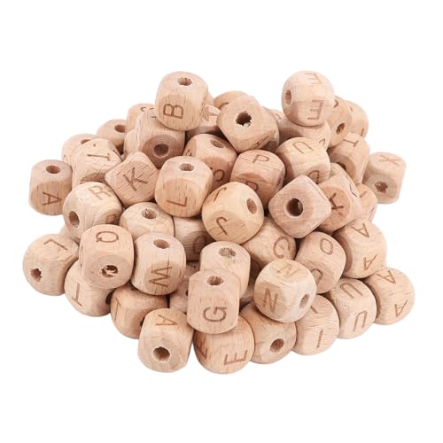 Perlen 12 Mm Seitenlänge 4,5 Mm Lochdurchmesser Würfel Holzbuchstaben Perlen für Handwerk Schmuck Herstellung Wohnkultur 100pcs Alphabet Holzhandwerk von Qcwwy