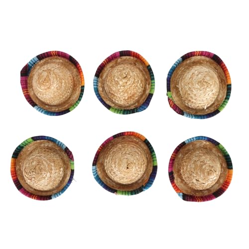 Qcwwy 6 Stück Mini-Sombrero-Strohhüte, Leuchtende Farben, Breiter Rand, Hergestellt aus Hochwertigem Weizenstrohmaterial, Geeignet für DIY-Dekorationen von Qcwwy