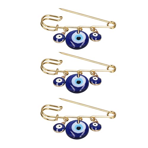 Wäscheklammern, 3 Stück, Exquisite Blaue Augen-Anhänger, Goldene Sicherheitsnadeln für Kleidung, Tasche, Schal-Dekoration, Perfektes Festival- für Frauen von Qcwwy