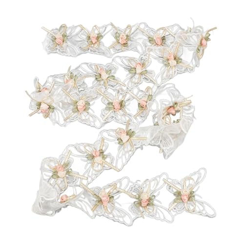 Weißes Spitzenband mit Rosenblüten, Dekoratives Band aus Organza mit Rosenblüten, Weißes Blumenbesatzband für Kleidung, Nähen, Sammelalbum, Hochzeit, Brautkleid, Kopfbedeckungen, von Qcwwy