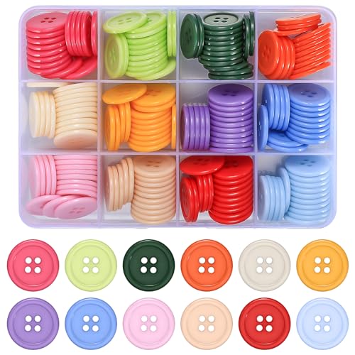 180 Stück Bunte Knöpfe Bunt Buttons, 20mm 4 Löcher Knöpfe zum Basteln, Runde Kunstharz Bastelknöpfe Kinderknöpfe, 12 Farbige Knöpfe zum Nähen für DIY Kunst und Handwerk Dekoration von Qeapug