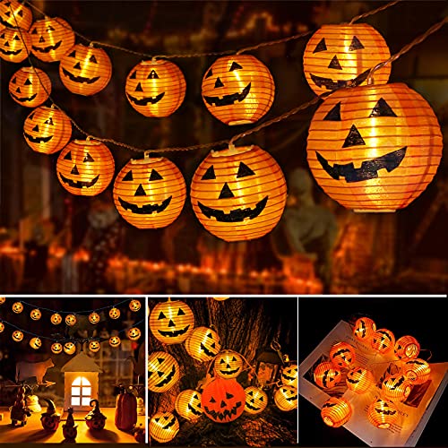 Qedertek Halloween Deko Garten, 4M 20 LED Orange Kürbis Lampion Lichterkette mit Batteriebetrieben, 2 Modi Wasserdicht Halloween Lichterkette für Außen Innen, Allerheiligen, Halloween Dekorations von Qedertek