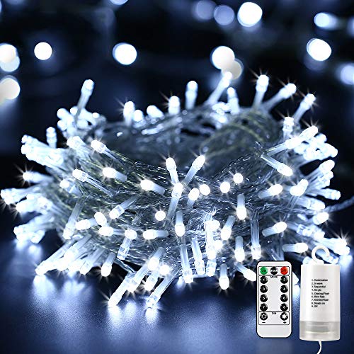 Qedertek Lichterkette Außen Batterie 20M 200 LED Lichterkette Batterie Timer mit Fernbedienung, Weihnachtsbeleuchtung Außen Batterie Weiß, Wasserdicht Lichterkette Batterie Aussen Weihnachtsdeko von Qedertek