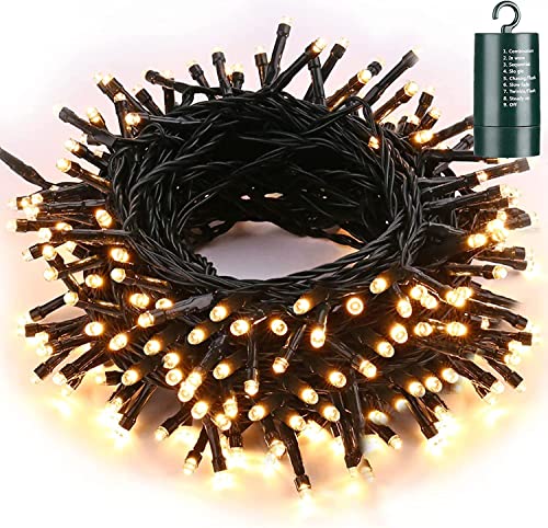 Qedertek Lichterkette Batterie 10M Weihnachtsbeleuchtung 100 LED Warmweiß, 8 Modi Wasserdichte Weihnachtsdeko für Innen Außen, Garten, Hochzeit, Party, Weihnachtsbaum (Grünes Kabel) von Qedertek