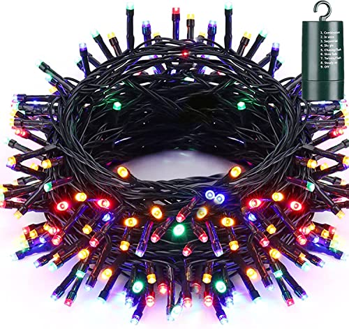 Qedertek Lichterkette Batterie Außen 20M Weihnachtsbeleuchtung 200 LED Bunt Lichterkette, 8 Modi Wasserdichte Weihnachtsdeko für Innen Außen, Garten, Hochzeit, Party, Weihnachtsbaum (Grünes Kabel) von Qedertek