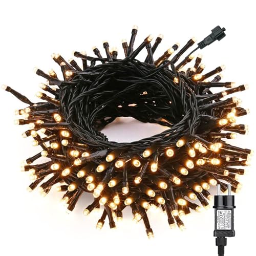 Qedertek Lichterkette Weihnachtsbaum 10M 100 LED Lichterkette Außen Strom Warmweiß mit Timer Speicherfunktion, Grünes Kabel, Wasserdicht 8 Modi Weihnachtsbeleuchtung für Garten Weihnachten Deko von Qedertek