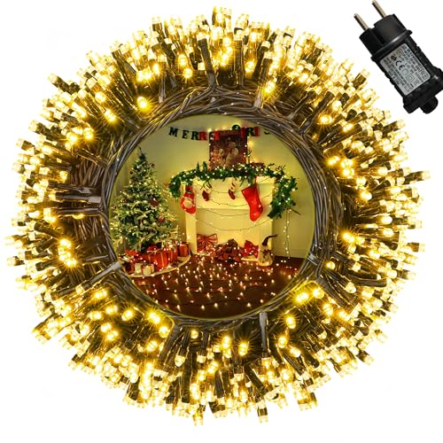 Qedertek Lichterkette Weihnachtsbaum 20M 200 LED Lichterkette Außen Strom Warmweiß mit Timer Speicherfunktion, Grünes Kabel, Wasserdicht 8 Modi Weihnachtsbeleuchtung für Garten Weihnachten Deko von Qedertek