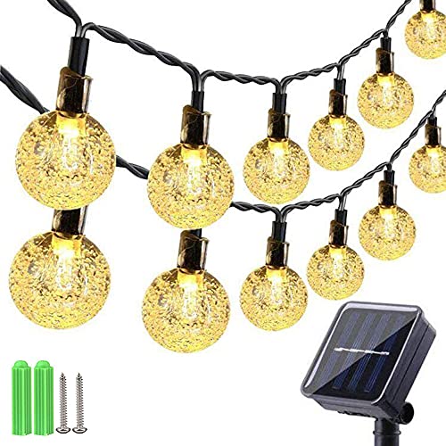 Qedertek Solar Lichterkette Aussen 11M 60 LED Lichterkette Außen Solar Wasserdicht IP65, 8 Modi Solarlichterkette Outdoor mit Kristall Kugeln für Garten, Terrasse, Balkon, Hochzeit, Partys (Warmweiß) von Qedertek