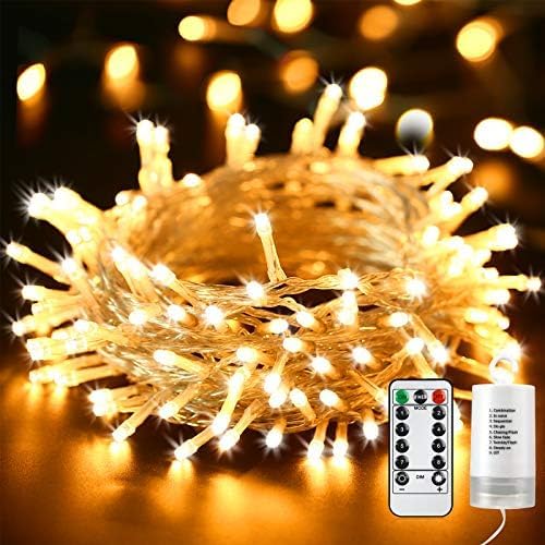 Qedertek Weihnachtsbeleuchtung Außen Batterie 10M 100 LED Lichterkette Timer mit Fernbedienung, Wasserdicht Lichterkette für Innen Party Weihnachtsbaum Dekoration (Warmweiß) von Qedertek