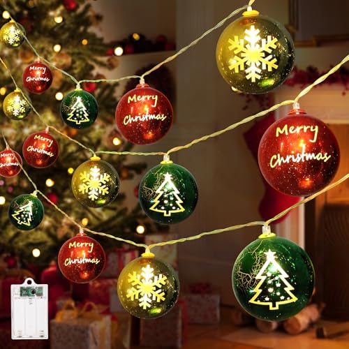 Qedertek Weihnachtsbeleuchtung Innen - 4M 20 LED Weihnachtskugeln Lichterkette Batterie mit Timer, 8 Modi, Warmweiß Weihnachtsbaum Partylichterkette für Garten, Hochzeit, Weihnachtsgeschenke von Qedertek