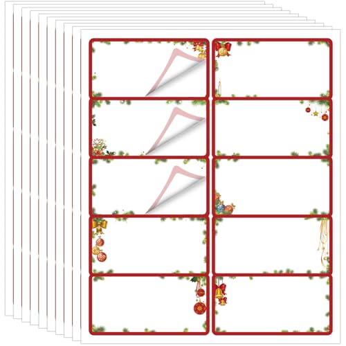 Qeeenar Weihnachts-Adressetiketten, 5,1 x 10,2 cm, bedruckbare Geschenkanhänger, kompatibel mit Laser- und Tintenstrahldruckern, Versandetiketten, 10 Stück pro Blatt, für Paket, Schule, Büro, von Qeeenar