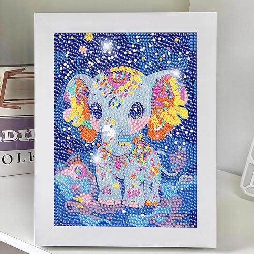 Qeeriner Diamond Painting Anime mit Rahme, Diamant Painting Bilder, 5D-DIY-Cartoon-Diamantmalerei-Set, Kunsthandwerk für Kinder und Erwachsene, Heimdekoration (Elefant) von Qeeriner