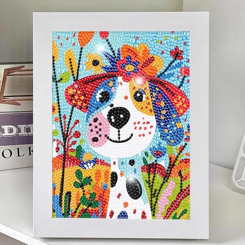 Qeeriner Diamond Painting Anime mit Rahme, Diamant Painting Bilder, 5D-DIY-Cartoon-Diamantmalerei-Set, Kunsthandwerk für Kinder und Erwachsene, Heimdekoration (Hund) von Qeeriner