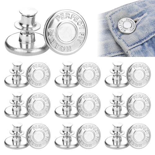 10 Stück Jeans Knöpfe Ohne Nähen - 17Mm Verstellbare Jeansknöpfe Mit Schraubendreher, Button Pins, Nähfreiknopf Ersatzknopf, Hosenknöpfe Zum Stecken, Diy Jeansknopf, Metall Hosenknopf von Qehyuelefu