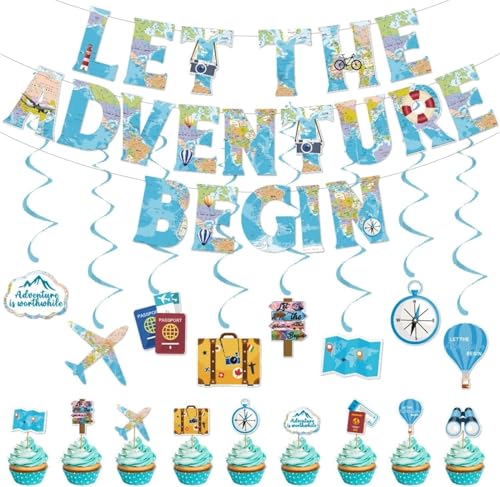 20 Stück Let The Adventure Begin Banner, Abschiedsparty Zubehör Deko, Abschiedsfeier Deko Bon Voyage Wimpel, Partyzubehör Um Thema Weltreisen, Party Deko Für Abschluss Geburtstag Baby Shower von Qehyuelefu