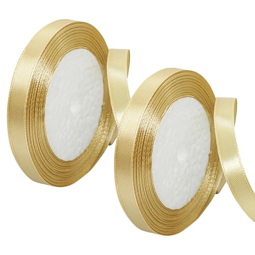 Satinband Gold 10Mm, 44 Meters Dekoration Geschenkband Fein Schleifenband, Geschenkband Gold, Satinband Gold, Goldenes Geschenkband Für Hochzeit, Geschenkverpackungen, Diy Handwerk, Blumensträuße von Qehyuelefu