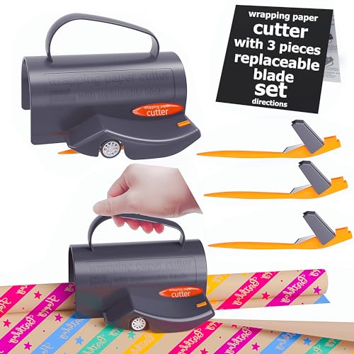 Geschenkpapier Schneider für Rollen, 1 Stück Geschenkpapier Cutter mit 3 austauschbaren Klingen, Papier Rollenschneider für Weihnachten, Geburtstagsgeschenke, Feste und Feierlichkeiten von Qeioauek