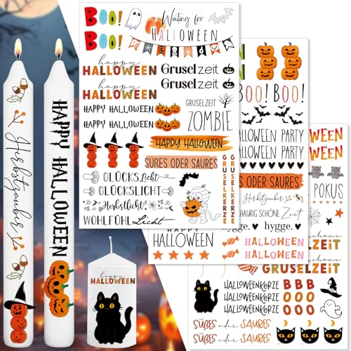 Halloween Kerzentattoo,3 Stück A4 Kerzentattoo,Kerzentattoo Wassertransferdruck,Kerzenfolie,Kerzenaufkleber Sticker,Kerze Tasse DIY Geschenk,für Stabkerzen Und DIY Geschenk von Qeioauek