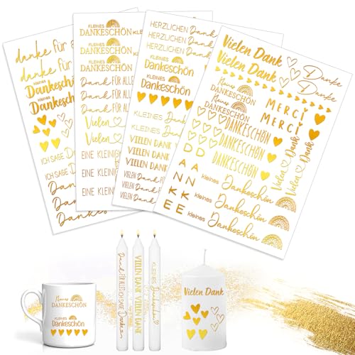 Qeioauek Kerzentattoo Danke,6 Stück A5 Blattgold Kerzenfolie METALLIC,Danke Kerzen Tattoofolie,Kerzen Tattoos Folie,Kerzen Aufkleber,Kerze Tasse DIY Geschenk,Kerzentattoos Danke,für Kerzen/Keramik von Qeioauek