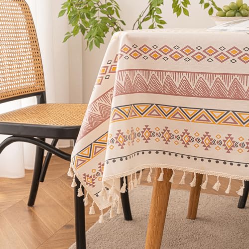 Qelus Tischdecke Outdoor Abwischbar, Gartentischdecke 140x140cm Eckig, wasserdichte Tischtücher Boho mit Quasten, Garten Tischtuch Table Cloth für Außen und Innen Balkon Küche, Bunte, 1 Stück von Qelus