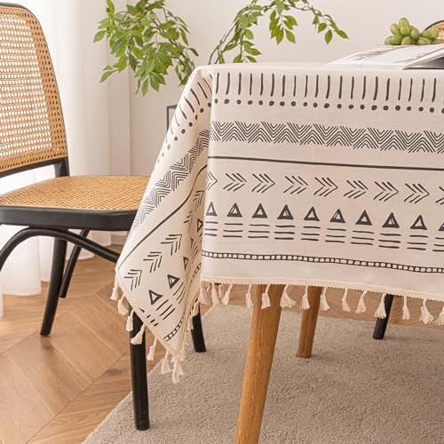 Qelus Tischdecke Outdoor Abwischbar, Gartentischdecke 140x140cm Eckig, wasserdichte Tischtücher Boho mit Quasten, Garten Tischtuch Table Cloth für Außen und Innen Balkon Küche, Grau, 1 Stück von Qelus