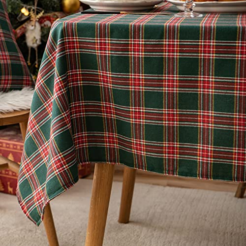 Qelus Tischdecke Weihnachten, Karierte Weihnachtstischdecke Quadratisch 140x140 cm Plaid Tischdecke Tischwäsche Abwaschbar für Weihnachtsfeiern Party Küche Tischtuch Xmas Deko (Rot Grün) von Qelus