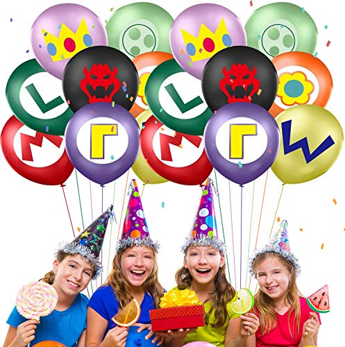 Qemsele Geburtstag Luftballons für Kinder, 50pcs Karikatur Konfetti Luftballons 12 zoll Latex Ballons mit Bändern Geburtstag Party Dekoration Karneval, Kindergeburtstag (Mario) von Qemsele