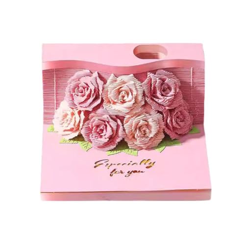 3D Memo Pad, 3D Rose Flower Paper Carving Notizblock, Antihaft Abreißnotiz Dreidimensionaler Block Notiz Silhouette von Qeortohers