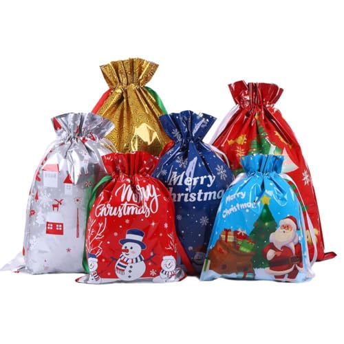 Qeortohers 35 x Weihnachts-Geschenktüten mit Kordelzug, verschiedene Größen, Weihnachtsfolien-Geschenkband, Holid-Taschen, Goodie-Säcke mit von Qeortohers