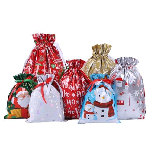 Qeortohers 35 x Weihnachts-Geschenktüten mit Kordelzug, verschiedene Größen, Weihnachtsfolien-Geschenkband, Holid-Taschen mit Beuteln, Goodie von Qeortohers