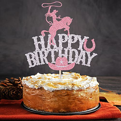 Qertesl Cowgirl-Kuchendekoration, Happy Birthday-Kuchendekoration, Western-Cowgirl-Themen-Kuchendekoration, Babyparty-Kuchendekoration, Mädchen, Frauen, Cowgirls, Happy Birthday-Partyzubehör von Qertesl