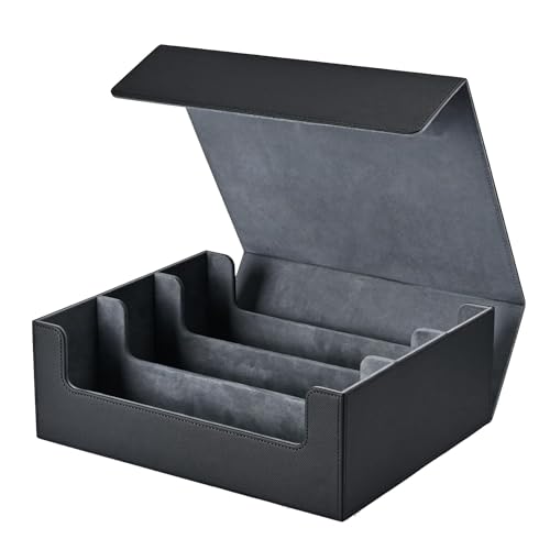 Qerwsdty Kartenaufbewahrungsbox für Sammelkarten, Kartenhalter mit Magnetverschluss, Deckhülle mit Seitlicher Beladung Von Oben, Spielkartenbox, Schwarz + Blau, Ca. 290 X 245 X 105 mm von Qerwsdty