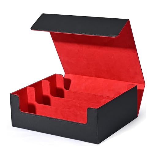 Qerwsdty Kartenaufbewahrungsbox für Sammelkarten, Kartenhalter mit Magnetverschluss, Deckhülle mit Seitlicher Beladung Von Oben, Spielkartenbox, Schwarz + Rot, Ca. 290 X 245 X 105 mm von Qerwsdty