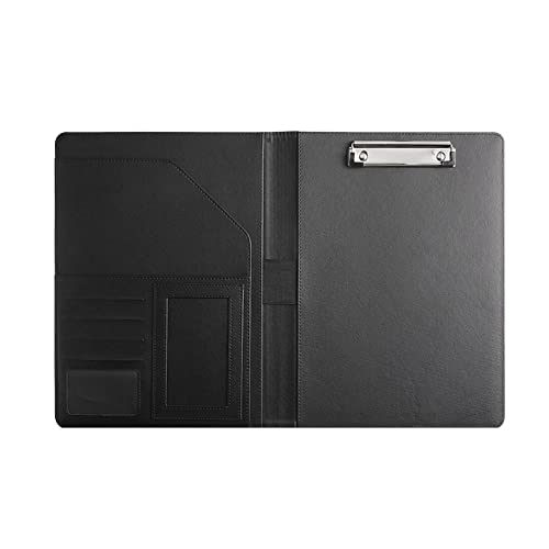 Qerwsdty Lebenslauf-Portfolio-Ordner, PU-Lebenslauf-Portfolio-Ordner mit Klemmbrett im A4-Format, Schwarzes Leder-Padfolio für Männer und Frauen, Business-Portfolio-Organizer von Qerwsdty