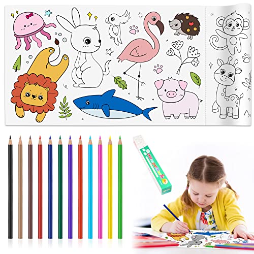 Qetlavee Malrolle für Kinder,Schneidbare Zeichenrolle für Kinder,Ausmalrolle＆10 Farben Farbstiften,30 * 300CM DIY Geschenk für Kinder Malrolle zum Ausmalen,Zeichenpapier Rolle(Königreich der Tiere) von Qetlavee