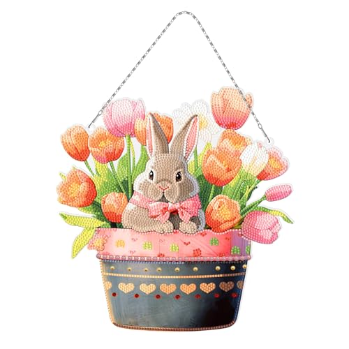 Qeuufieu 5D DIY Ostern Hase Diamond Painting Kits, Kaninchen Diamond Painting Ornamente, Diamant Malerei Bilder Ostern Deko Geschenk für Wand Und Eingang Dekoration (YH318) von Qeuufieu