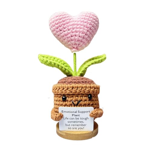 Qfdiwr Emotionale Unterstützung Puppe - Handgefertigte Häkelblumen, Gestrickte Blumen, Häkelpuppe Mit Emotionaler Unterstützung, Gestrickte Blume Für Emotionale Unterstützung, Mit Positiver Karte von Qfdiwr