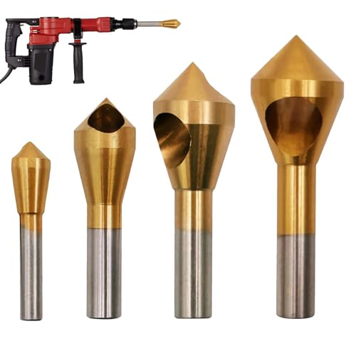 Qfdiwr Senkerbohrer-Set, Fasenbohrer - 4X Holzfasenbohrer | Werkzeuge zum Entfernen von Graten, 90-Grad-Senker-Bits für Sperrholz, Holz, Acryl, PVC und Metall von Qfdiwr