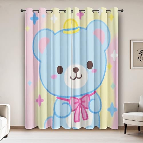 Qfpryzius Vorhänge Blickdicht Cartoon Bär, Gardinen Kinderzimmer mit Ösen 2er Set, Vorhang für Schlafzimmer Wohnzimmer Thermovorhang Deko Verdunklungsvorhäng H 225 x B 140 cm von Qfpryzius