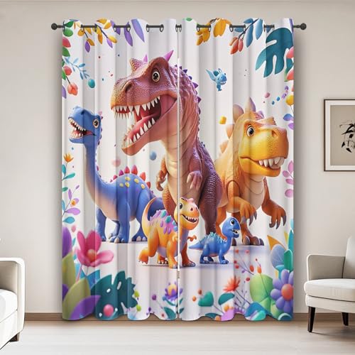 Qfpryzius Vorhänge Blickdicht Junge Kinderzimmer Dinosaurier, Gardinen Dinosaurier mit Ösen 2er Set, Vorhang für Küche Schlafzimmer Wohnzimmer Thermovorhang Verdunklungsvorhäng H 145 x B 140 cm von Qfpryzius