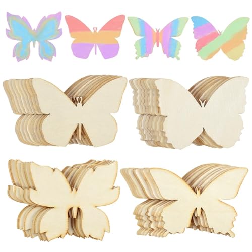 Qhpnunhq 80 Stück Holzscheiben in Schmetterlingsform für Kinder, Handwerk, Dekoration für Hochzeit, Ostern und Haus, Partydekoration, Schmetterling, Basteln. von Qhpnunhq