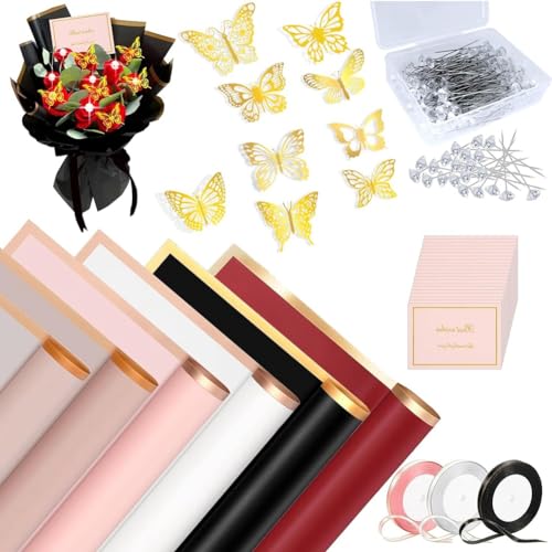 Qhpnunhq Blumen-Geschenkpapier, Wasserfestes Blumenstrauß-Geschenkpapier für Muttertag, Hochzeit, Babyparty, Abschlussfeier, 60 Blatt von Qhpnunhq